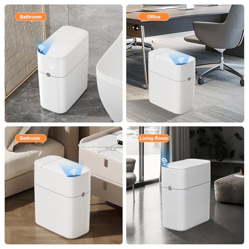 MUEE Rechargeable Touchless Trash Can with Lid | Touchless Open for Makeup & Skincare, Keeps Beauty Waste Hidden