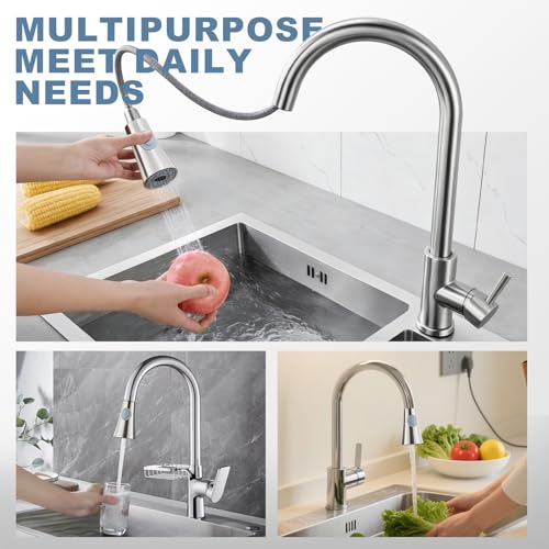 Universal Kitchen Faucet Spray Head Replacement, Pull Down Sink Sprayer Attachment with Anti-Clog Nozzle, Stream & Spray 2 Modes, Fits Most Faucets, Brushed Nickel - color: 2-Function Spray Head - Brushed Nickel