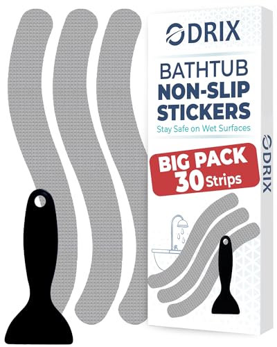 Anti-Slip Shower Stickers, Non-Slip Bathtub Appliques, Tub & Bath Strips | 30-Pack for Fuller Coverage | Gray, Low-Profile Design | Includes Scraper for Easy Application - color: Gray