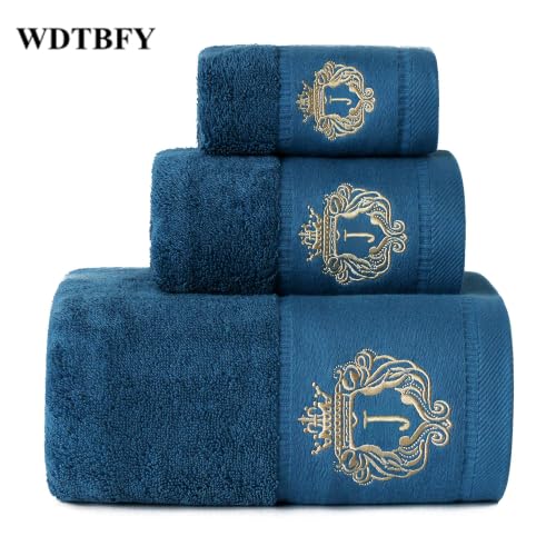 Luxury Bathroom Super Soft and Highly Absorbent Premium 100% Cotton Bath Towel Set for Gifts (Blue-J) - color: Blue-j