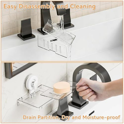 SUOXING 2 Pcs Soap Dish Holder for Shower Suction Cup Wall Mounted Self Draining NO-Drilling Removable Sponge & Bar Soap Holder,Shower Soap Rack & Shelf for Bathroom Bathtub Kitchen Sink,Plastic,Clear - color: Clear