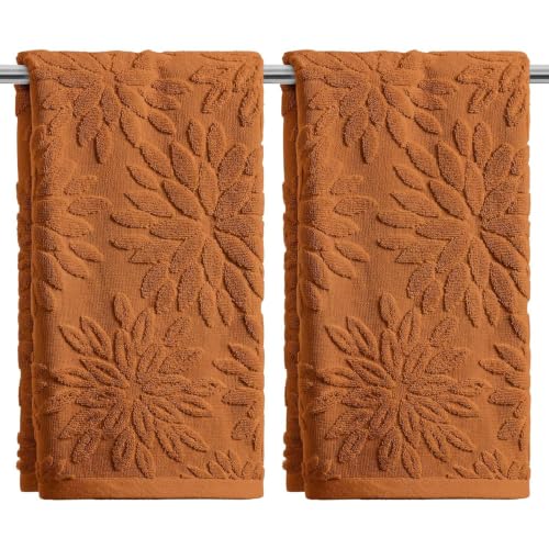 Artoid Mode 2 Pcs Caramel 3D Dahlia Floral Jacquard Hand Towels for Bathroom, Cotton Soft Absorbent Bathroom Decor Towels, 13.7 x 29.5 Inch - color: Caramel, size: 13.7" x 29.5", 2PCS