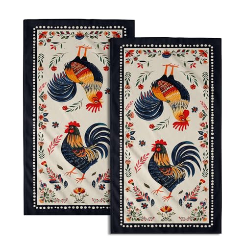 Giwawa 2PC Rustic Chicken Kitchen Towels Vintage Rooster Hand Tea Cloth Decor for Kitchen Bathroom Home - color: Farmhouse Chicken Black, size: 28.3" x 14.4"(Pack of 2)