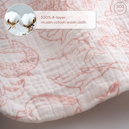 Muslin Baby Washcloths for Newborns, Pack of 8, 11"x11", Super Soft Cotton, Absorbent and Gentle, Baby Cotton Wipes, Baby wash Cloths - color: Print Mix