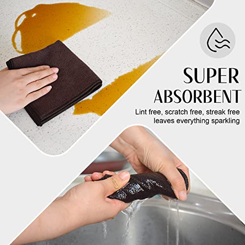 Microfiber Dish Cloth Kitchen Cleaning Cloth 12x12In 12 Pack Brown | Absorbent, No Streak, Dish Rags, Lens, Cloths - color: Dark Brown