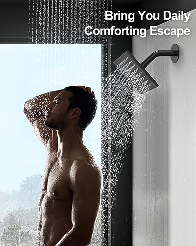 Shower Faucet Set with Handheld Spray, Matte Black | 12" Ceiling Mount SUS304 Rainfall Shower Head System, 6" Side Head, 3-Function Thermostatic Valve Trim Kit, All Metal - color: Matte Black