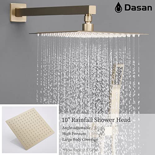DASAN Tub Shower Faucets Sets Complete Brushed Gold Bathtub Shower System with Tub Spout, Bathtub Faucet Set Tub and Shower Faucet Combo Trim Kit with Rough-in Valve, DA-SS03BG-S10W - color: Brushed Gold