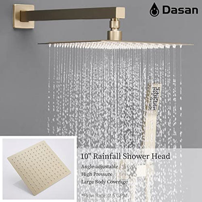 DASAN Tub Shower Faucets Sets Complete Brushed Gold Bathtub Shower System with Tub Spout, Bathtub Faucet Set Tub and Shower Faucet Combo Trim Kit with Rough-in Valve, DA-SS03BG-S10W - color: Brushed Gold