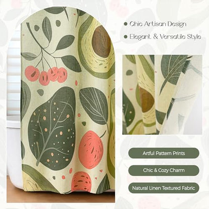 Tropical Fruits Linen Boho Shower Curtain Set with Liner,72" Wx72 L | Double Layer Shower Curtain Waterproof Fabric with Zippered Removable PEVA Liner,Boho Shower Curtain for Bathroom,Free Hooks - color: Avocado