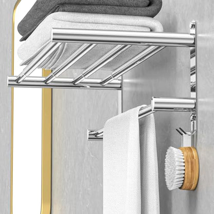 CAXIMSY Adjustable Towel Bar for Bathroom Wall Mount17-30.7inch Adhesive Shower Towel Rack Stainless Steel Bath Towel Holders for Toilet Kitchen Double Towel Hanger (2-Layer Towel Rack)