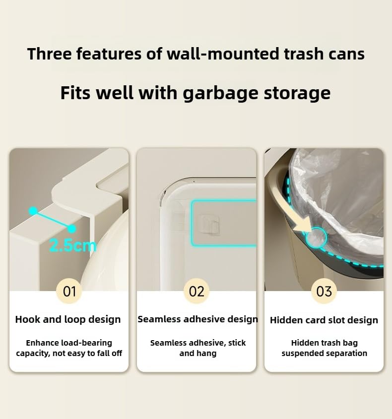 Xuanheju Wall Mounted Trash Can with Lid, 9L Touch-Kind Kitchen & Bathroom Garbage Bin, Water-Resistant Oval Wastebasket for Narrow Spaces, Under Sink, Cabinet - Anchola Red/Cream White (Cream White) - color: Cream White
