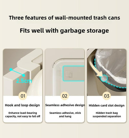 Xuanheju Wall Mounted Trash Can with Lid, 9L Touch-Kind Kitchen & Bathroom Garbage Bin, Water-Resistant Oval Wastebasket for Narrow Spaces, Under Sink, Cabinet - Anchola Red/Cream White (Cream White) - color: Cream White