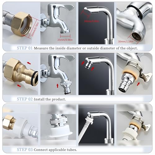 6 pcs Faucet Tap Quick Connector Kit, VEINARDYL 4 Washing Machine Quick Connector and 2 Universal Faucet Adapter, Thread Sink Faucet Adapter Connecting Garden Hose for Dishwasher Car Wash