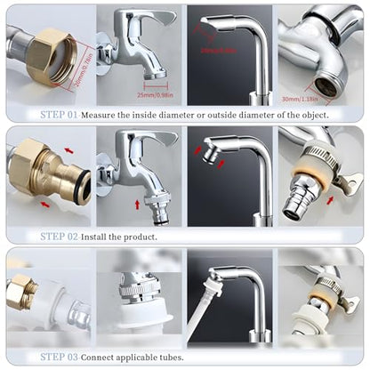 6 pcs Faucet Tap Quick Connector Kit, VEINARDYL 4 Washing Machine Quick Connector and 2 Universal Faucet Adapter, Thread Sink Faucet Adapter Connecting Garden Hose for Dishwasher Car Wash