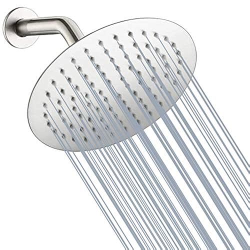 Round 6 Inch Stainless Steel Shower Head High Pressure Rainall Shower Head Brushed Nickel Ultra Thin Design-Best Pressure Boosting with Silicone Nozzle Easy to Install - color: Brushed Nickel, size: Round