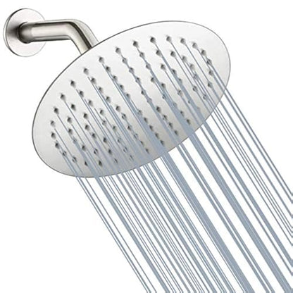 Round 6 Inch Stainless Steel Shower Head High Pressure Rainall Shower Head Brushed Nickel Ultra Thin Design-Best Pressure Boosting with Silicone Nozzle Easy to Install - color: Brushed Nickel, size: Round