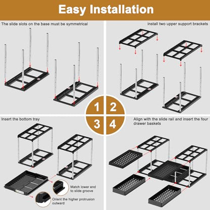 NIUXX Expandable Under Sink Organizer: 2 Tier Height Adjustable | Under Cabinet Organizer - Double Pull Out Shelf Under Sink Storage for Kitchen - Bathroom and Laundry Room - Space Saving - size: 27.9"L x 15.51"W-Height adjustable