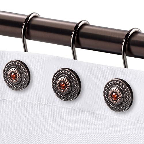 Bronze Shower Curtain Hooks, Decorative Shower Curtain Rings for Bathroom, Rust Proof Shower Hooks for Shower Curtain Liner, 12Pcs - color: Bronze