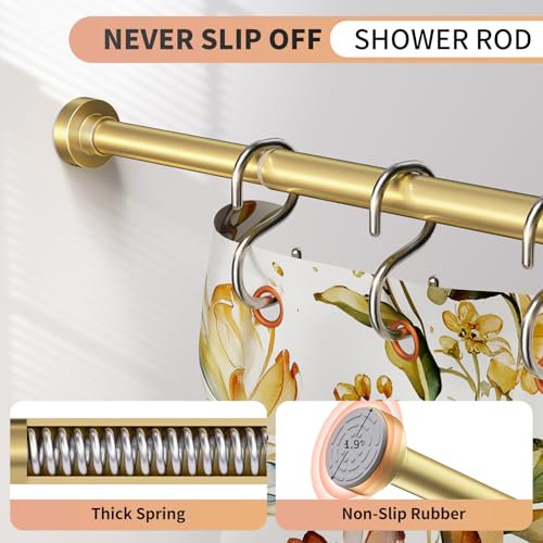 Gold Shower Curtain Rod 34-82 Inches(2.8-6.8ft) Never Rust Adjustable Shower Rod Spring Tension Non Slip No Drilling Shower Rods for Bathroom Garland Window - color: Gold, size: 34”-82“