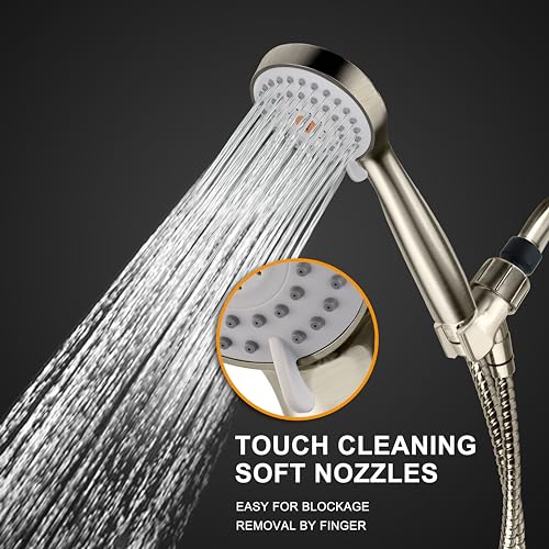 YOO.MEE High Pressure Handheld Shower Head, Power Boost Resists Low Flow | Against Weak Pressure, Pulsating for Deep Rinsing, with 79 Inch Stainless Steel Hose, Rotatable Mount Arm, Brushed Nickel