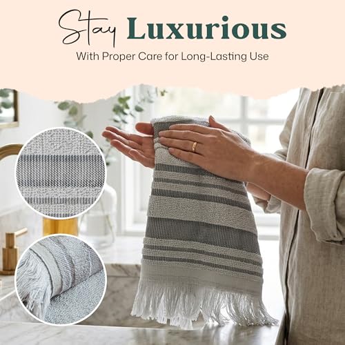 Chakra Derin 40% Rayon Derived from Bamboo 60% Turkish Cotton Bath Towels Set, 3-Piece Luxury 13"x13" Washcloth, 20''x30'' Hand & 30"x56" Bath Towel Set for Bathroom, Pearl Blue/Smoke Grey - color: Pearl Blue/Smoke Grey - Derin, size: 3-Piece Set - (13"x1