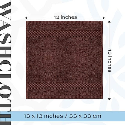 White Classic Luxury Cotton Washcloths 13x13 Inch - 650 GSM Turkish Cotton | Hotel, Spa, Bathroom Face Towel | 12 Pack, Brown - color: 19: Brown