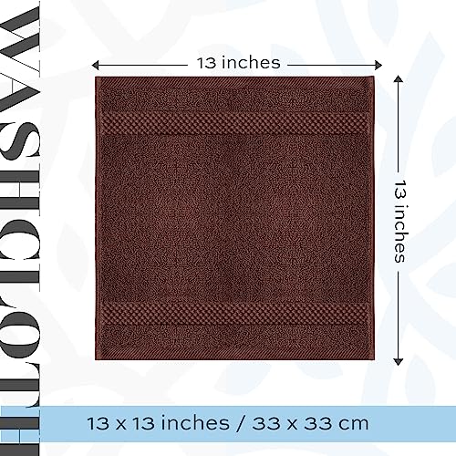 White Classic Luxury Cotton Washcloths 13x13 Inch - 650 GSM Turkish Cotton | Hotel, Spa, Bathroom Face Towel | 12 Pack, Brown - color: 19: Brown