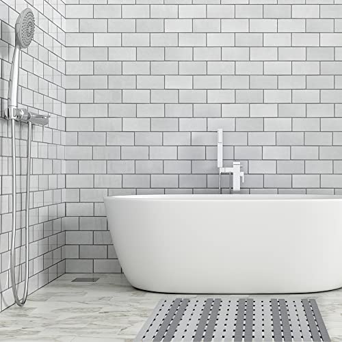 BEMISO Shower Mat Non Slip Bathtub Mat with Suction Cups and Drain Holes 27.5 x15.7 Inch Bath Mat for Tub & Shower.Easy Dry,Easy to Cut,Eco-Friendly - color: Dark Grey Light Grey, size: 27.5 x 15.7 inches