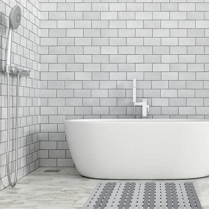 BEMISO Shower Mat Non Slip Bathtub Mat with Suction Cups and Drain Holes 27.5 x15.7 Inch Bath Mat for Tub & Shower.Easy Dry,Easy to Cut,Eco-Friendly - color: Dark Grey Light Grey, size: 27.5 x 15.7 inches