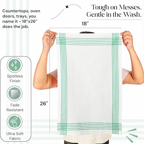 Dark Green Waffle Weave Kitchen Towels 12 Pack, 100% Cotton, 16x26 Inch, Ultra Absorbent, Quick Dry Dishcloths, Durable & Reusable Dish Towels for Home and Kitchen, Machine Washable - color: Dark Green, White, style: 12 Pack