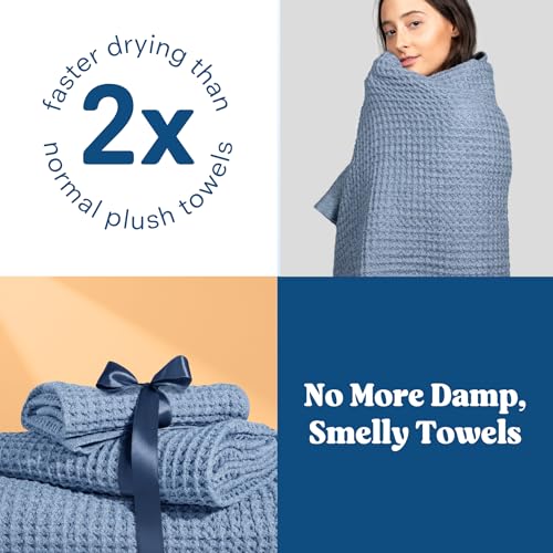 ONSEN Supima® Waffle Hand Towels, Quick Dry Lint Free 100% USA Cotton, Lightweight Absorbent Hand Towel Set, 16x30 in (Denim Blue, Hand Towel 2-Pack) - color: Denim Blue, size: Hand Towel 2-Pack