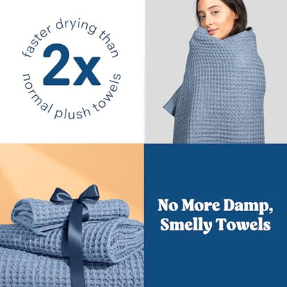 ONSEN Supima® Waffle Bath Towel, Large, Quick Dry Lint Free 100% USA Cotton, Lightweight Absorbent Bath Towel, 31x57 in (Denim Blue, 1x Bath Towel) - color: Denim Blue, size: Bath Towel