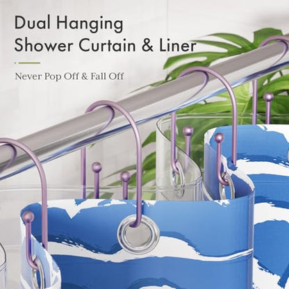 AmazerBath Shower Curtain Hooks, Purple Double Shower Curtain Hooks Rust Proof Non-Slip Shower Hooks for Shower Curtain, Sturdy Shower Curtain Rings Metal Shower Hooks Ring Bathroom 12Pcs - color: Purple, style: Minimalist