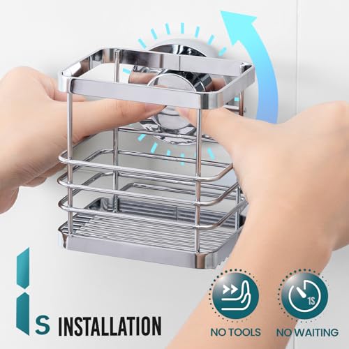 TAILI Patented Suction Cup Toothbrush Holder, Stainless Steel Anti-Puddling Shower Toothbrush Holder, No Drilling Removable Organizer for Bathroom Toothpaste, Razor, Kitchen and Office Items, Silver - color: Silver