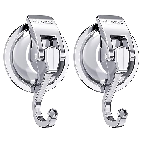 Heavy Duty Vacuum Suction Cup Hooks (2Pack) Specialized for Kitchen&Bathroom&Restroom Organization, by iRomic - color: Silver