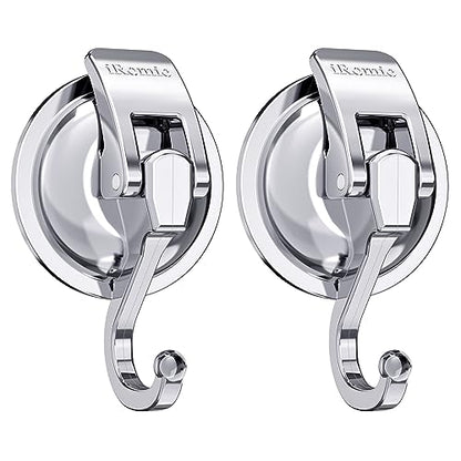 Heavy Duty Vacuum Suction Cup Hooks (2Pack) Specialized for Kitchen&Bathroom&Restroom Organization, by iRomic - color: Silver