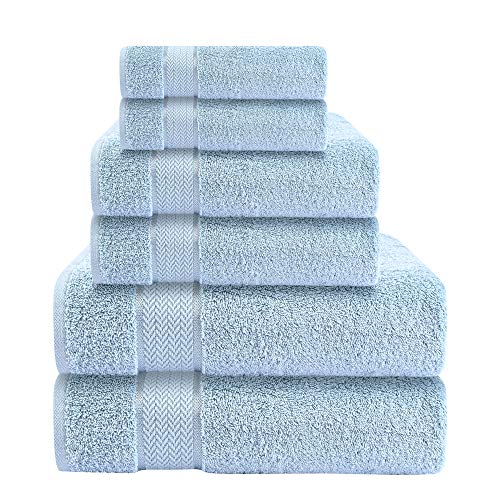 CRAFTBERRY-6 Piece Cotton Bath Towel Set-2 Bath - 2 Hand - 2 Face, Sky Blue | 100% Cotton • Thick & Plush • Hotel Quality • Ultra Soft • Highly Absorbent • Quick Dry • Low Lint • Machine Washable - color: Light Blue