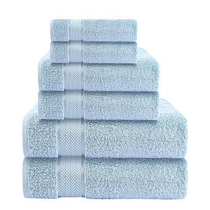CRAFTBERRY-6 Piece Cotton Bath Towel Set-2 Bath - 2 Hand - 2 Face, Sky Blue | 100% Cotton • Thick & Plush • Hotel Quality • Ultra Soft • Highly Absorbent • Quick Dry • Low Lint • Machine Washable - color: Light Blue