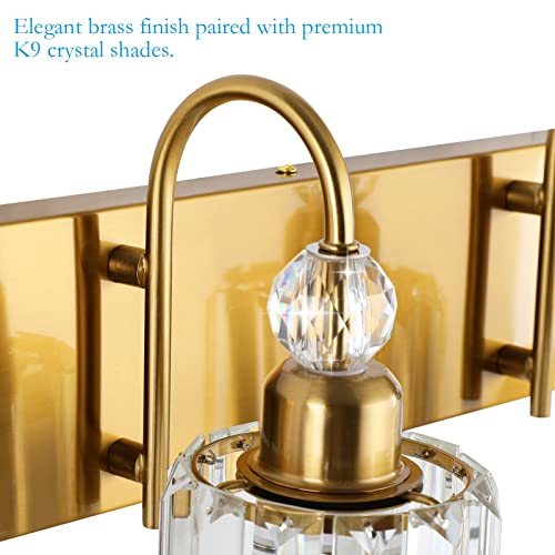 Ralbay Crystal Vanity Lights 5-Lights Brass Gold Over Mirror Modern Bathroom Wall Lighting Fixtures - color: Round-Brass, size: 5-light