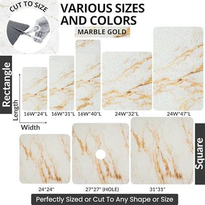 Enkosi Loofah Non-Slip Shower Mat - Shower Floors, Bathtub, Bathrooms, Wet Areas - Cushioned Bath Mat with Drain Holes - Quick Dry PVC, Secure Safety Pad Without Suction Cups (32x24 Marble Gold) - color: Marble White Gold, size: 32" x 24" (Rectangular)