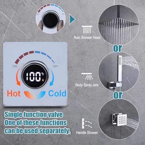 Temperature Display Shower Valve with Wall Mounted Waterfall Tub Faucet Kit Waterfall Tub Spout One Way Shower Deliver Valve - color: Polished Chrome, style: Adjustable bathtub faucet
