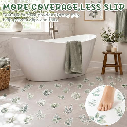Fullhawl 30 Pcs Eucalyptus Non Slip Bathtub Stickers Green Eucalyptus Anti Slip Shower Stickers Shower Floor Nonslip Sticker Applique Adhesive Decals Treads with Scraper for Bathtub Bathroom Floor - style: Eucalyptus