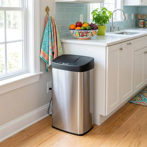22 Gallon/80 Liter Kitchen Trash Can Motion-Sensor Garbage Can with Lid | Automatic Mute Waste Bin Waterproof Wastebasket for Office,Caravans,Bedroom'Bathroom,Stainless Steel