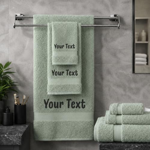 Personalized Towel Set, Custom Bath Towels with Name, Turkish Cotton Green | 6 Pcs Set, 100% Cotton, Embroidered, Monogrammed, Customized Gift For Adults, Wedding, Bridal Shower, Housewarming, Spa - color: Green, size: 6 Piece Towel Set