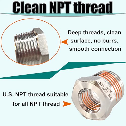 1/2" NPT Male to 1/4" NPT Female Hex Bushing Reducer, 304 Stainless Steel NPT Reducing Adapter Pipe Fitting, Heavy Duty Pipe Hex Bushing for Reducing Pipe (1/2” MNPT x 1/4” FNPT)