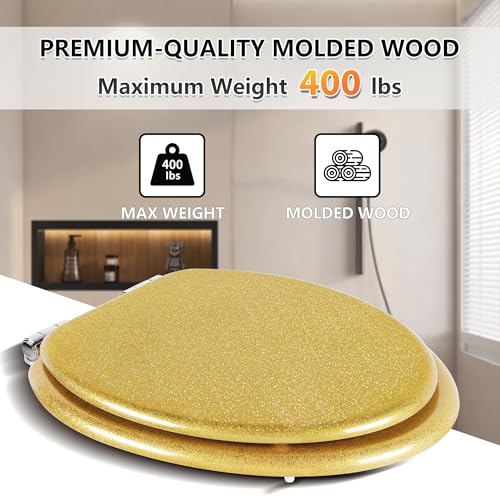 Angol Shiold Glitter Toilet Seat Molded Wood Elongated Toilet Seat with Quietly Close and Quick Release Hinges, Easy to Clean also Easy to Install (Elongated 18.5'', Yellow) - color: Yellow, size: Elongated 18.5‘’