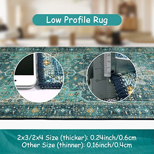 Moynesa Ultra-Thin Washable Teal Non Slip Bathroom Rug - 2x6 Laundry Room Mat, Machine Washable Non-Slip Pet Friendly Carpet Runner for Camper RV Foyer Kitchen Hallway - color: Teal, size: 2' x 6'
