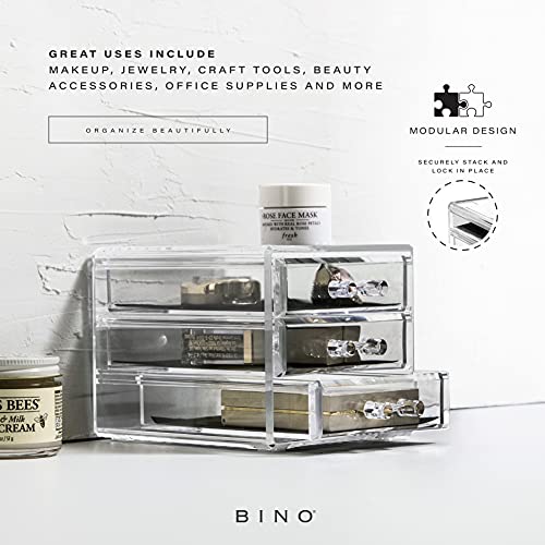 BINO THE MANHATTAN SERIES Acrylic Makeup Drawer Organizer- 3 Drawer Small | Clear Beauty Organizers and Storage| Cosmetic & Makeup Drawer| Home Organization| Jewelry & Vanity Accessories Drawer - size: 3 Drawer - Small