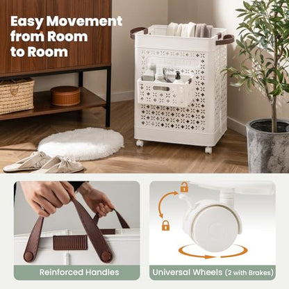 Giantex 75L Collapsible Laundry Baskets with Wheels | Foldable Laundry Hamper with Handles & Underwear Basket, Large Plastic Dirty Clothes Hamper for Bathroom, Bedroom, Dorm