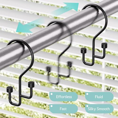 Bathway 12-Pack Double Shower Curtain Hooks, Rust-Resistant Metal Shower Curtain Rings with High-Low Design to Separate Liner & Curtain, Smooth Glide, Black - color: Black